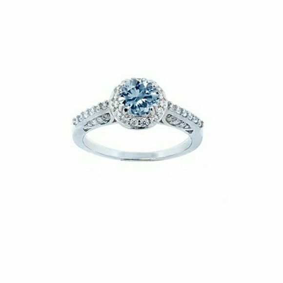 Blue Cubic Zirconia & Sterling Silver Halo Ring - Picture 1 of 2